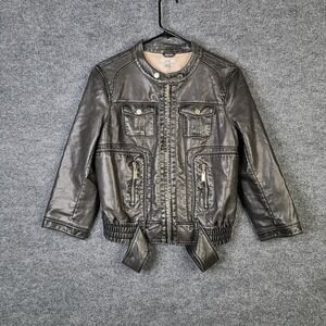 Cache Vegan Leather Jacket Women's M Black 3/4 Sleeve Moto Bomber